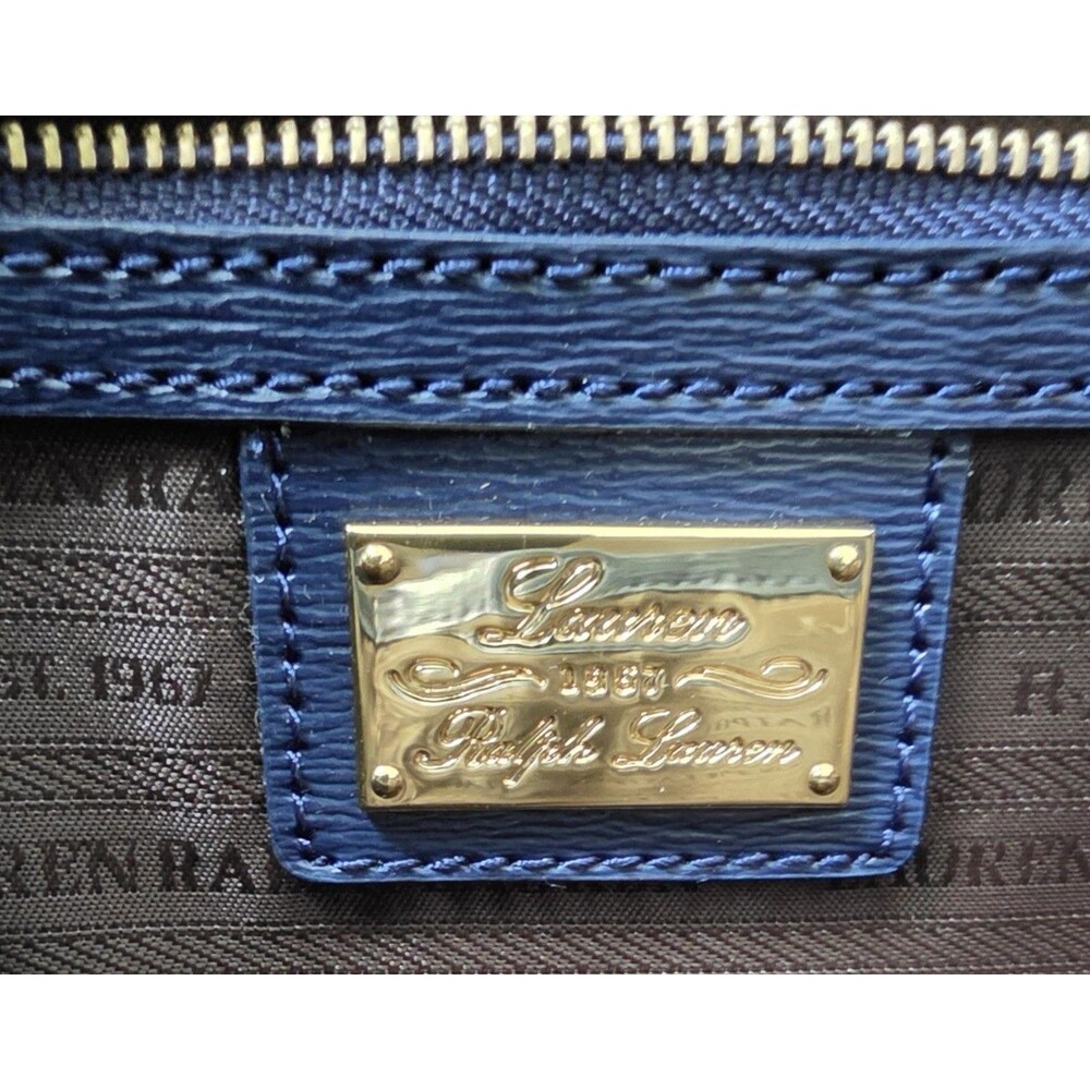 Lauren Ralph Lauren Sloan Street Dome Satchel Blue Textured Leather Old Money - Picture 10 of 14